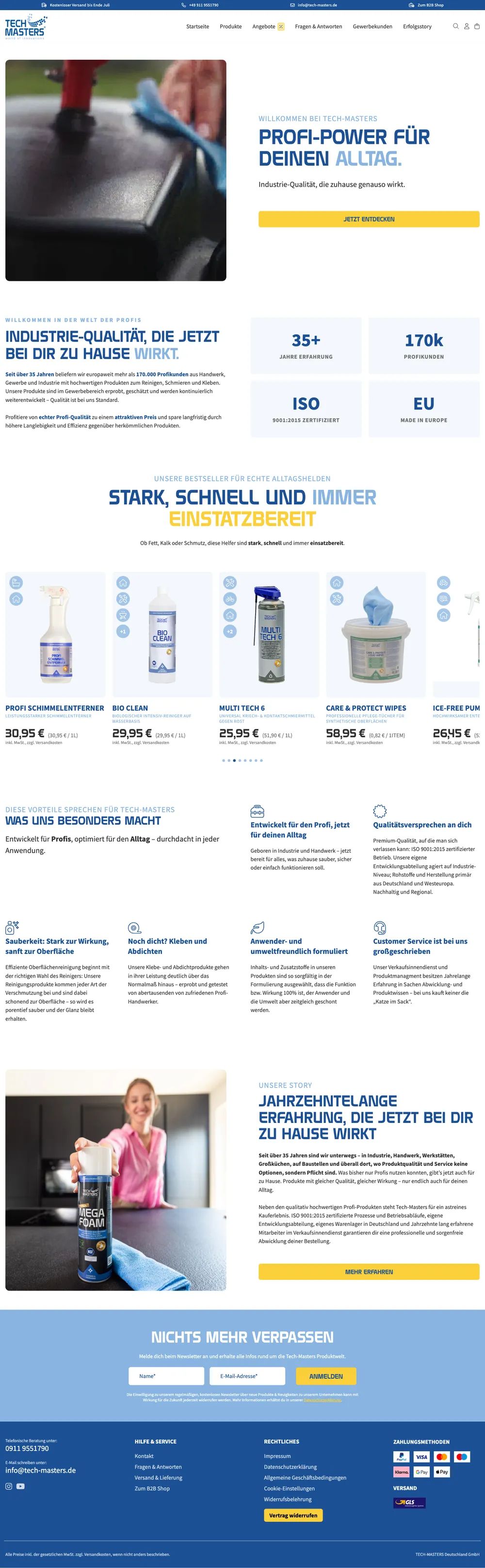 Kompletter Shopify-Onlineshop von Tech-Masters, umgesetzt von fourplex
