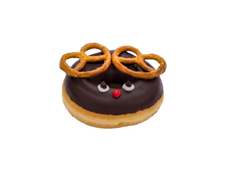 Rentier-Donut mit Brezel-Geweih, freigestellt