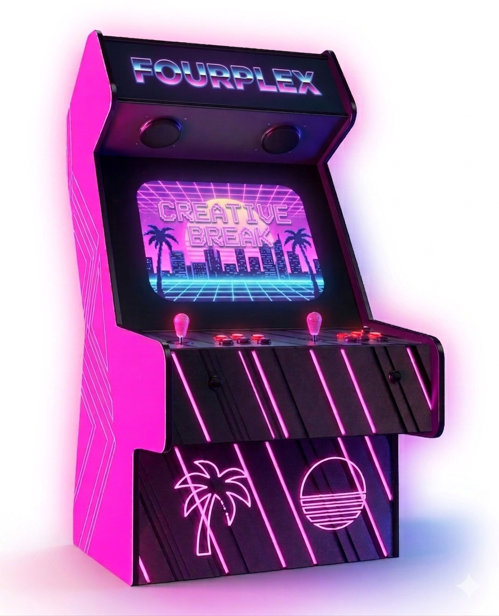 Neon-Arcade-Automat im fourplex-Look