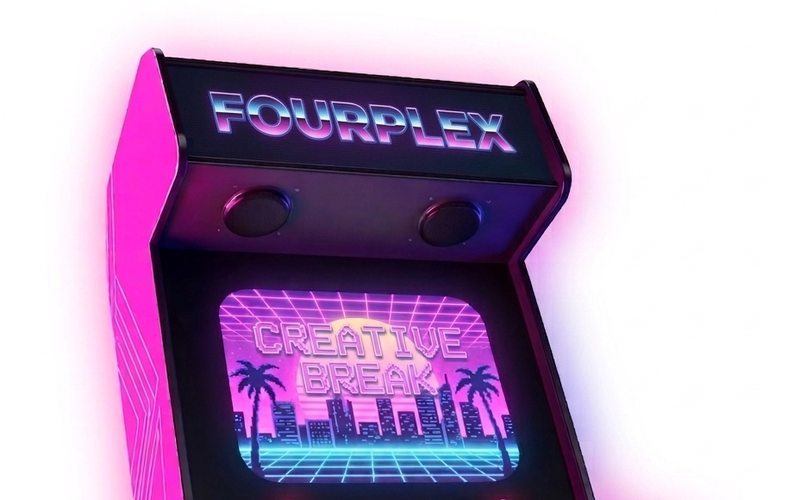 Neon-Arcade-Automat im fourplex-Look