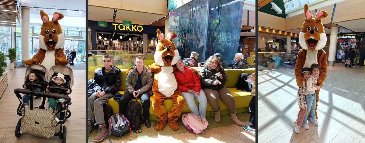 Osterhase als Walking Act im FLAiR Fürth mit Familien und Kindern