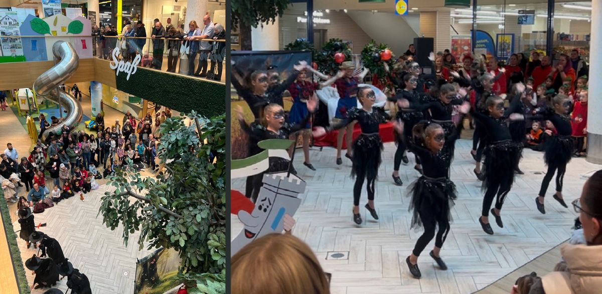 Tollitätentreffen im Atrium des FLAiR Fürth: Faschingsgarde tanzt, Publikum auf allen Galerien